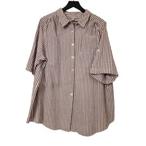 Striped Seersucker Button Down Shirt Short‎ Sleeve Roll Tab Casual
